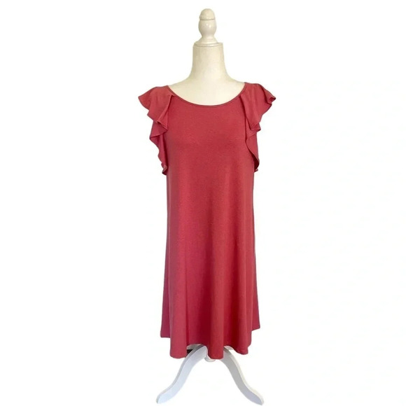 NWT LOFT Pink Ruffle Sleeve Swing Dress - Picture 1 of 5